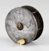 Scarce and early Hardy The Field large alloy wide drum salmon fly reel c.1900 : 4.5
