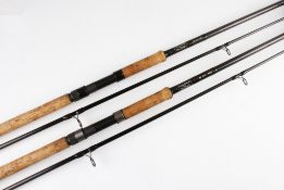 Pair of Alan Riddell Custom Corner Carbon Pike Rods - 12ft 2pc fuji style line guides and reel