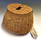 Fishing Creel - large bulbous dark stained split reed/wicker fishing creel with hinged lid