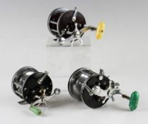 3x Vintage Penn Saltwater Fishing Reels -No180, No100 Surfmaster and No146 Squidder, chromed frames,