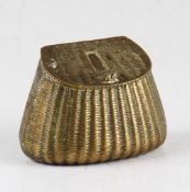 Fine Brass Fishing Creel Vesta case - with hinged lid, catch and serrated base - overall 1.75