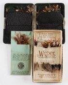 Interesting collection of early fishing flies to gut - incl American Weber boxed card with flies