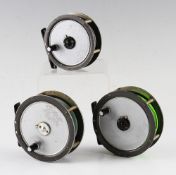 3x Hardy Bros The Gem alloy trout narrow drum fly reels with lines - all post war models to incl
