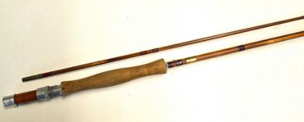 Partridge England trout fly rod - 9ft 2pc split cane with contrasting stained sections, wooden