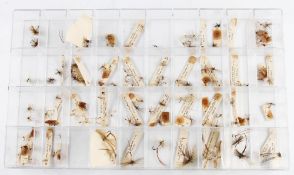 Trout Flies: A set of J W Dunne flies contained in a compartmented plastic box. Thirty-six