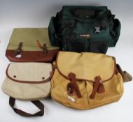Barbour canvas and leather salmon tackle bag - with water proof lining, two large front pockets c/