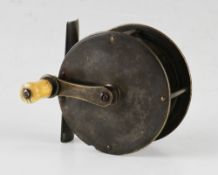 Early Chas Farlow brass folding handle salmon fly reel c.1860 - 3.25