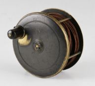 Rare C Farlow & Co Ltd Patent Lever Wide Drum Brass Salmon fly reel - 4.75