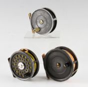3x various early alloy trout fly reels - J S Sharpe Aberdeen 3 3/16