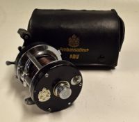 Abu Ambassadeur 6000C level wind multiplier - black endplates in original leather case c/w