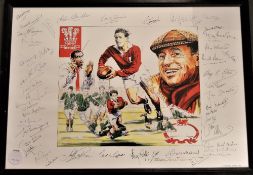 Scarce Cliff Morgan Signed Caricature Tribute: 1998 print of a painting by the famous sporting