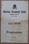 1927-8 Burton RFC v South Wales Borderers Rugby Programme: Blue creased and marked 1d. single
