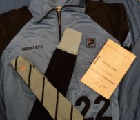 Cardiff Rugby Club Selection: V Large hooded blue training top, Cardiff RFC to Rear, No. 25; zip-