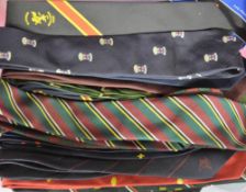 Collection of 26 rugby ties and a rugby waistcoat. NB: Donated by Peter Owens to be auctioned for