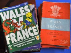 Collection of Wales v France rugby programmes at Cardiff or Paris 1954 - 2013 (38): Issues for 54,