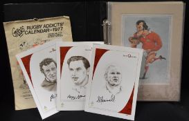 Large Portfolio of Rugby Cartoons, Caricatures, Calendars etc, many mounted & signed (11): signed,