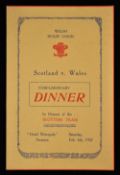Scarce 1937 Wales v Scotland Rugby International Dinner Menu: Foldover card with decorative cover