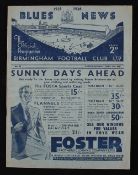 1935/1936 Birmingham City v Sunderland match programme 13 April 1936. Fair-Good.