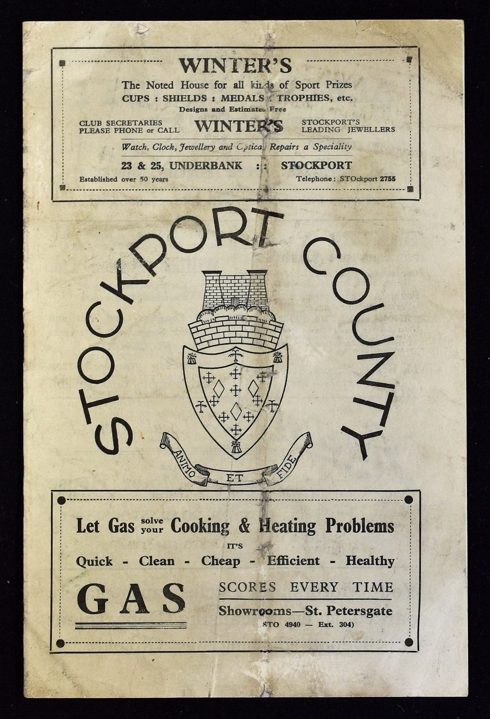 Pre-War 1938/1939 Stockport County v Buxton, Cheshire League match programme 4 February 1939 at