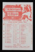 1945/1946 War League North Manchester United v Bury football programme 2 March 1946, single sheet.