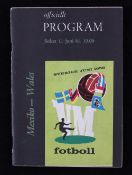 1958 World Cup Mexico v Wales football programme date 11 June 1958 in Stockholm match programme.