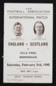 1944/1945 War international at Villa Park, England v Scotland football programme 3 February 1945.