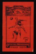 1932/1933 Arsenal v Aston Villa match programme, 1 April 1933. Fair-Good.