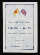 1944/1945 War international at Anfield Liverpool, England v Wales football programme 16 September