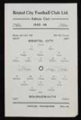 1945/1946 League Cup qualifying match programme Bristol City v Bournemouth 22 April 1946, single