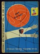 1954 World Cup Final Hungary v West Germany match programme 4 July 1954 in Berne. Fair-Good.