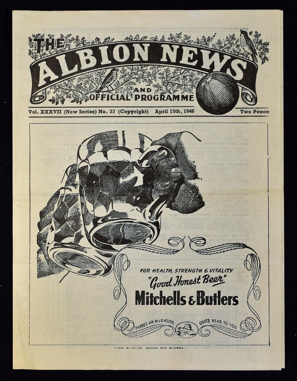 1945/1946 War League South West Bromwich Albion v Charlton Athletic match programme 15 April 1946, 4