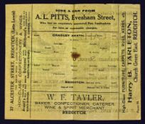 Pre-War 1922/1923 Redditch FC v Cradley Heath match programme 24 February 1923, 4 pages. Good, has