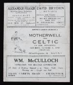 1949/1950 Motherwell v Celtic Division 'A' match programme 8 October 1949 at Fir Park. Fair-Good,