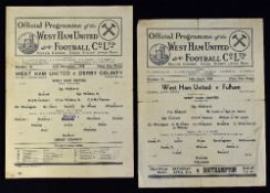 1944/1945 War League South West Ham Utd v Fulham match programme 14 April 1945, 1945/1946 v Derby