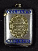 1908 Colman's Mustard commemorative ornate vesta case metallic silver with raised lettering to