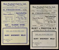 1944/1945 War League North football programme Bury v Tranmere Rovers 11 November 1944; 1945/1946
