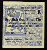 1958 Scottish Cup Final Ticket with photocopy photo of the winners Clyde football team centre fold
