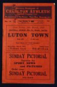 1928/1929 Charlton Athletic v Luton Town match programme 29 March 1929. Good.