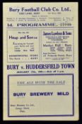 1944/1945 War League North Bury v Huddersfield Town match programme Good.