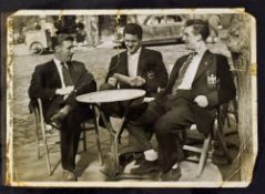 1956-57 Black & White original photograph of Roger Byrne, Tommy Taylor, David Pegg sitting at a