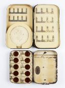 2x black japanned fly boxes - Malloch's large clip fly and cast case and Malloch's patent No