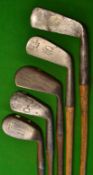 5x various golf clubs - A Forgan Glasgow mashie; The Tay mashie; J Moore driving iron; Joe