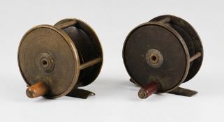2x brass plate wind fly reels - Warner's Maker Redditch 2.5