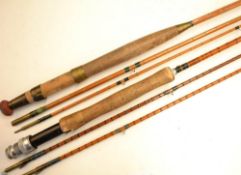 2x split cane trout fly rods - 9ft 3pc and 8ft 6in 2pc with spare tip ( one shortened) - both with