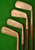 4x various early named heavy brass blade putters - James Braid Maker, Anderson Anstruther, Robert