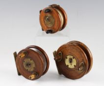 3 Wooden and brass star back reels: To incl A W Gamage 3