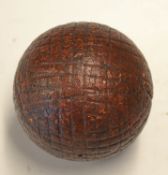 Original Red painted square line guttie golf ball c.1895 - good round shape retaining most of the