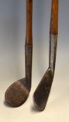 2x guttie golf ball era clubs c.1890 - rut iron with Army and Navy shaft stamp and a general iron