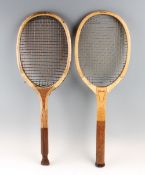 Stanley Hexagon Patent fish tail racket with concave throat with double centre mains and original