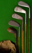 5x various golf clubs and golf bag - incl Gibson persimmon driver, Bobbie no. 2 iron; Ayres no. 3